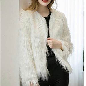 Fluffy faux fur white coat